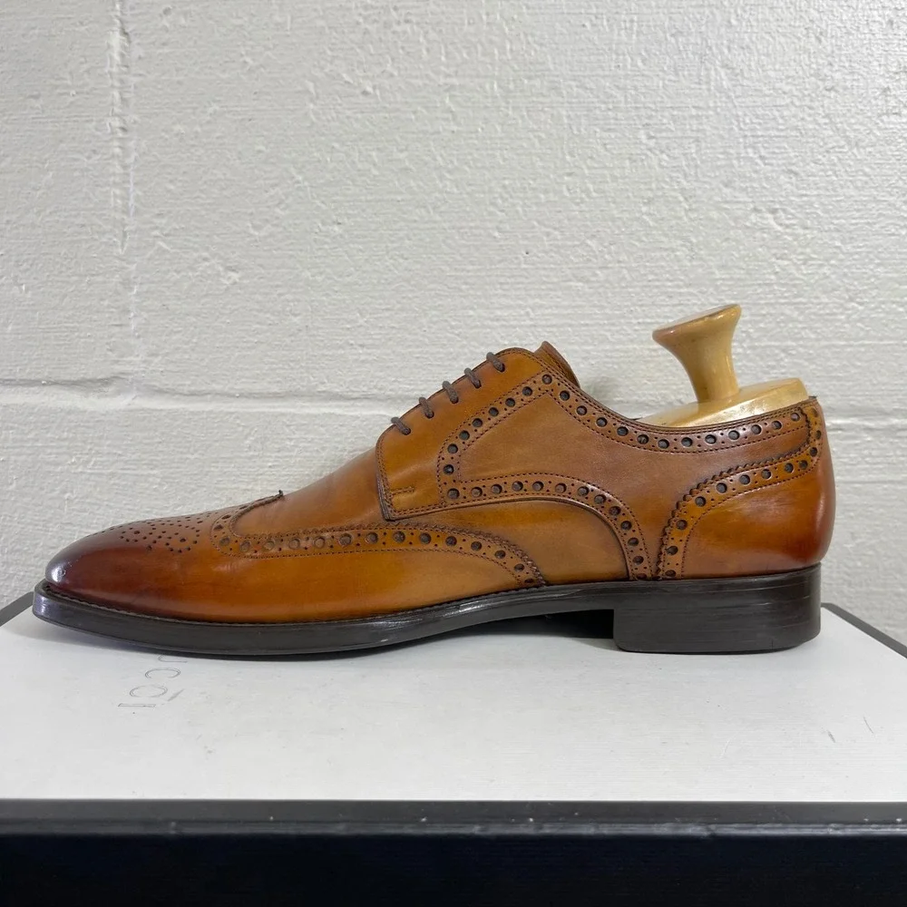 Magnanni Sergio 17529 Cognac Leather Wingtip Oxford Dress Shoes Men's 10 M